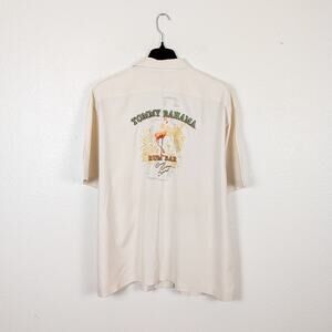 Tommy Bahama Men's 2XL Camp Shirt Rum Bar Embroidered Beige Silk